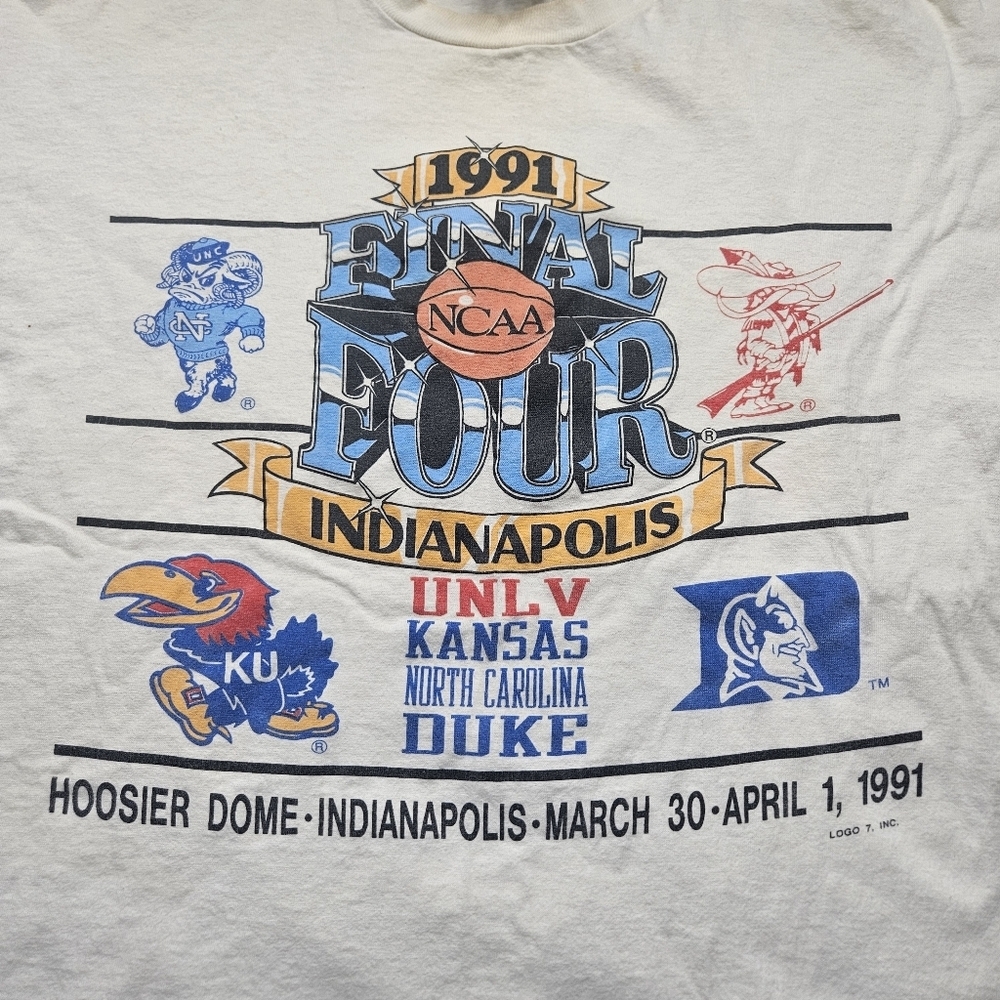 NCAA Final Four Basketball Vintage Tshirt 1991 UNLV Kansas North Carolina Duke S